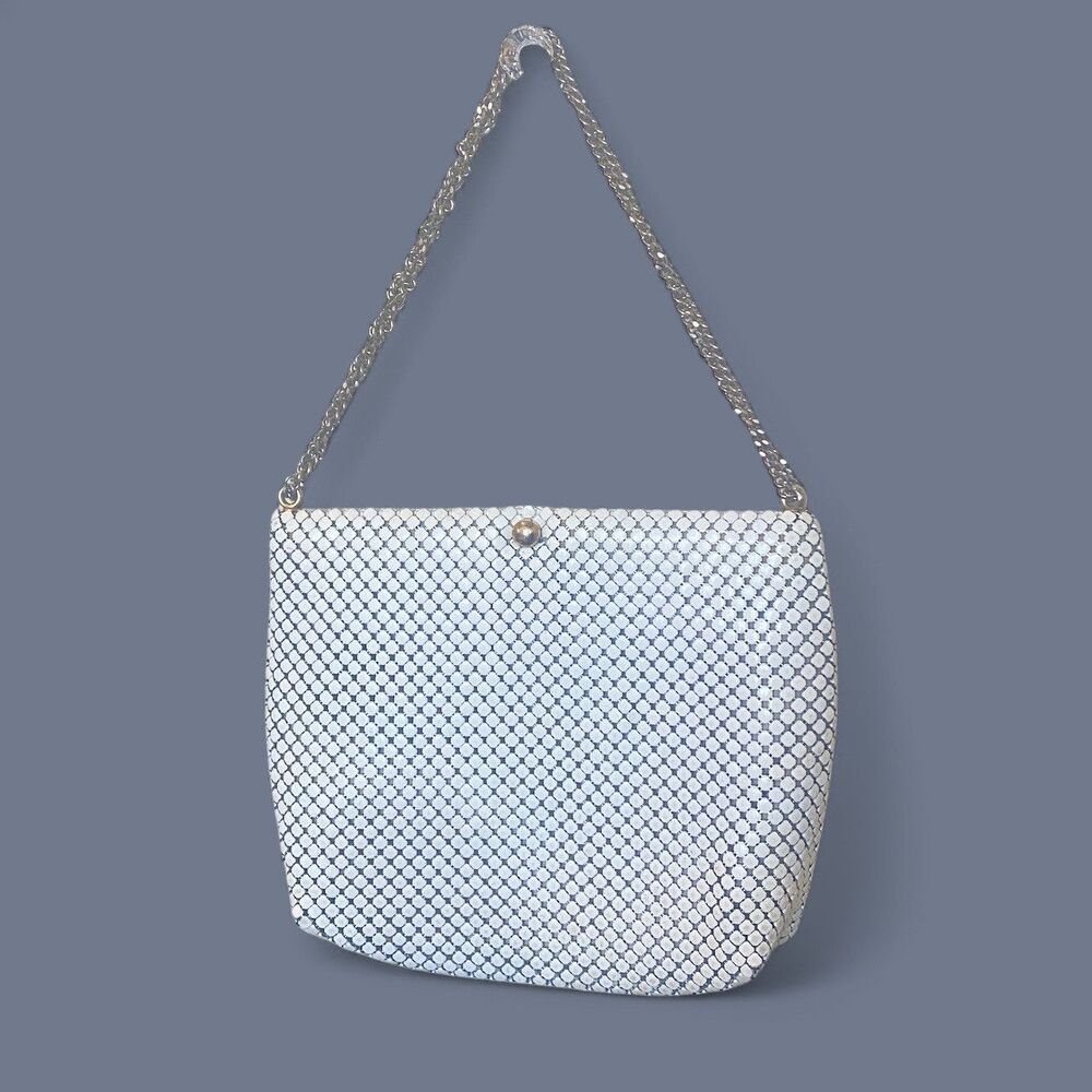 Vintage Whiting And Davis Metal Mesh Purse Handbag Chain Strap White‎